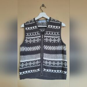 Vtg Marsh Landing Sweater Vest Knit Zip Up V Neck Pattern